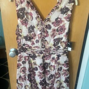 Simply Vera Vera Wang Mauve and Cream Floral V-Neck Midi Dress